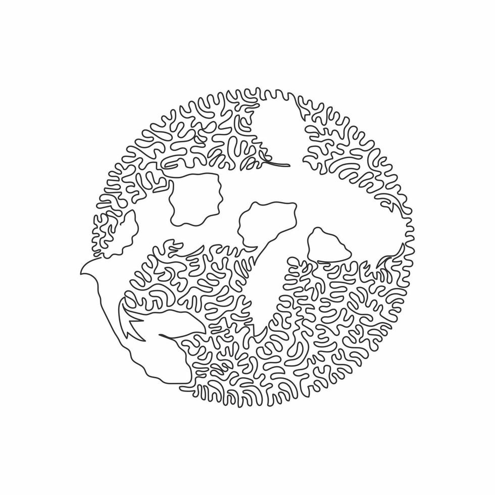 curva contínua um desenho de linha de adorável arte abstrata koi em círculo. ilustração vetorial de traço editável de linha única de criaturas graciosas exclusivas para logotipo, decoração de parede e decoração de impressão de pôster vetor
