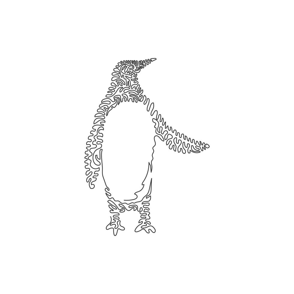 única arte abstrata de desenho de uma linha encaracolada. nadadeiras de pinguim como remos. desenho de linha contínua ilustração vetorial de design gráfico de pinguim atarracado para ícone, símbolo, logotipo da empresa, decoração de parede de pôster vetor