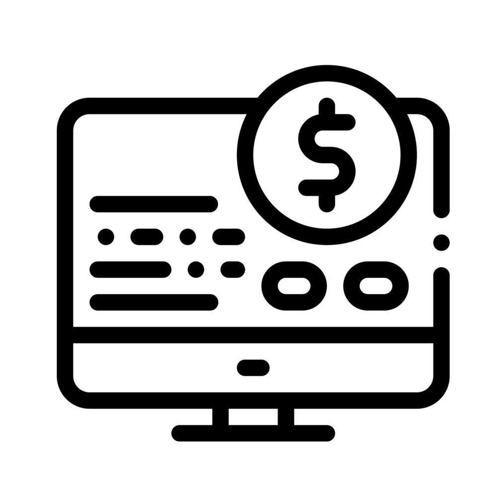 relatório de dinheiro na ilustração de contorno do vetor de ícone do computador