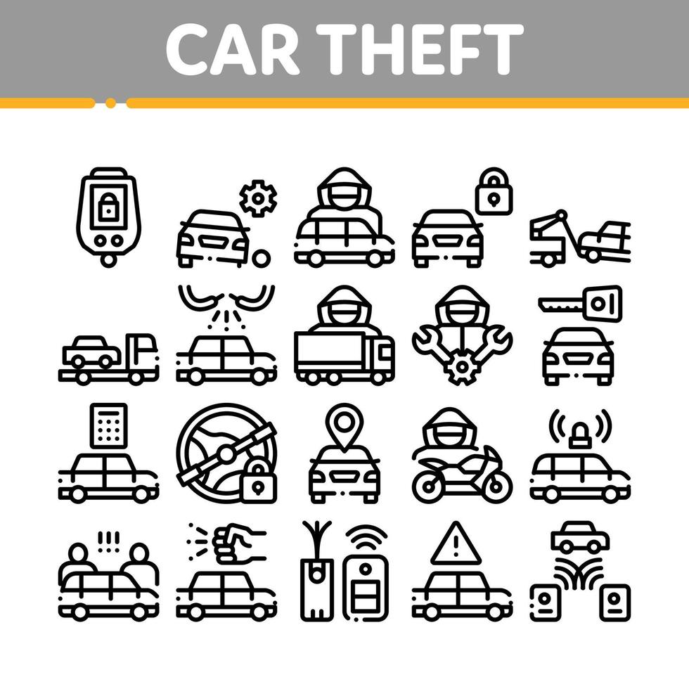 conjunto de ícones de elementos de coleção de roubo de carro vetor
