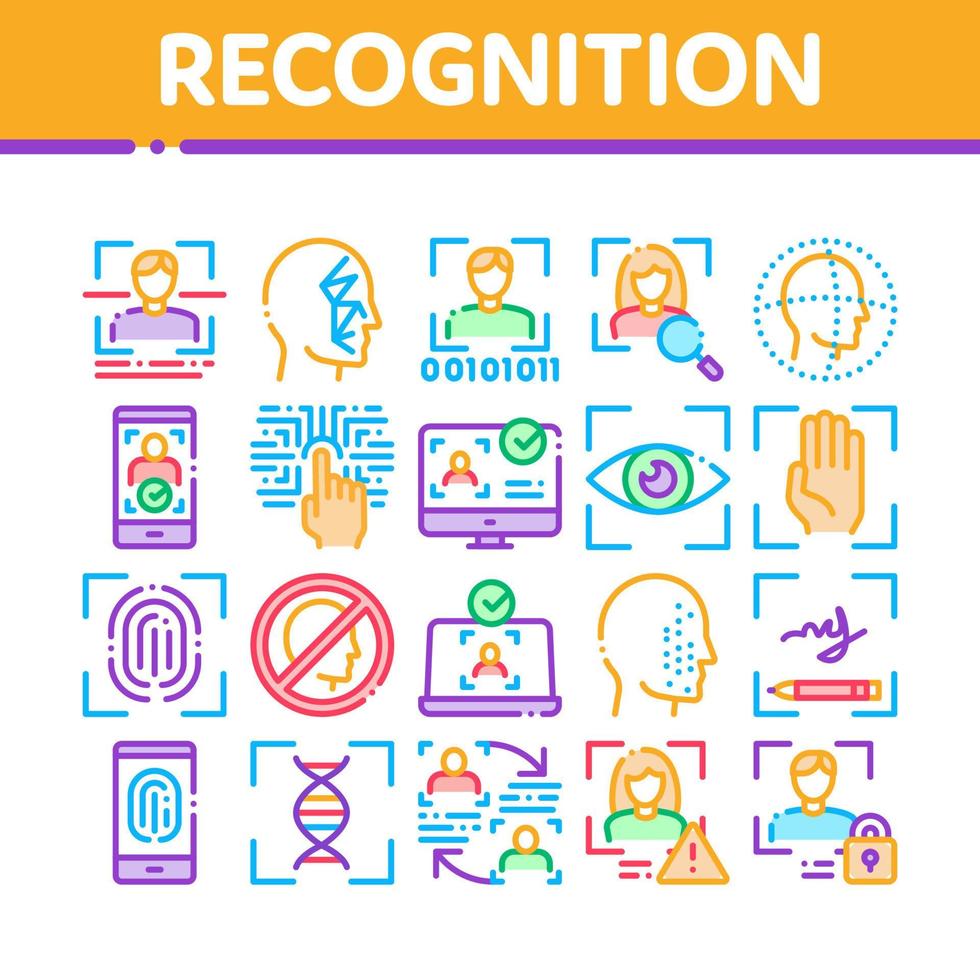 vetor de conjunto de ícones de elementos de coleção de reconhecimento