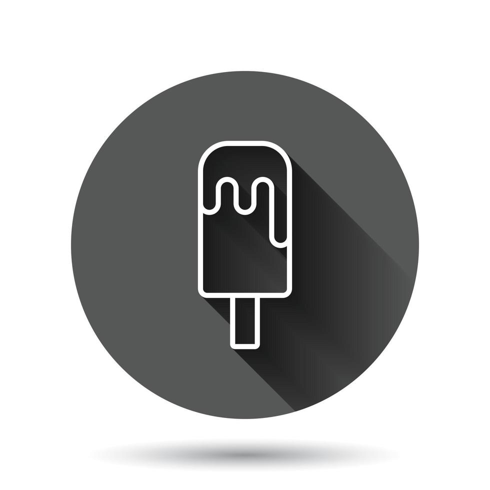 ícone de sorvete em estilo simples. ilustração em vetor sundae em fundo redondo preto com efeito de sombra longa. conceito de negócio de botão de círculo de sobremesa de sorvete.