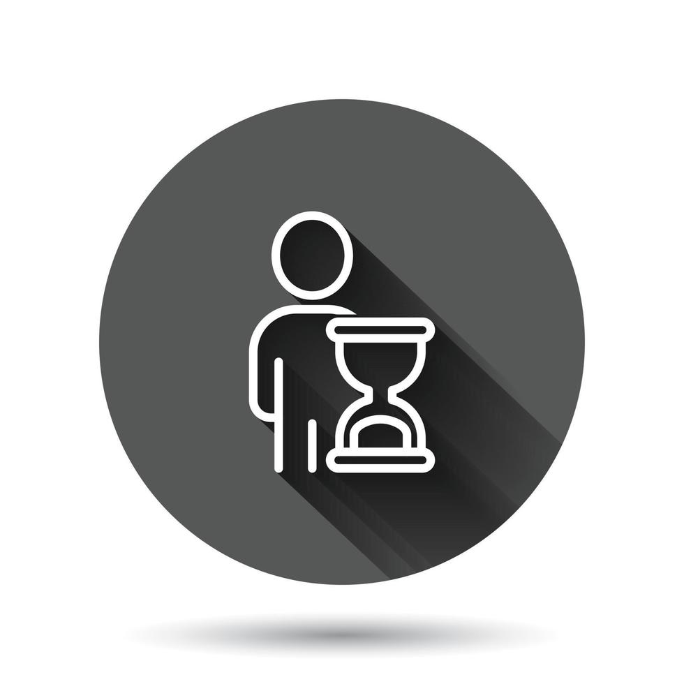pessoas e ícone de relógio em estilo simples. ilustração vetorial de tempo do usuário em fundo redondo preto com efeito de sombra longa. conceito de negócio de botão de círculo de empresário. vetor