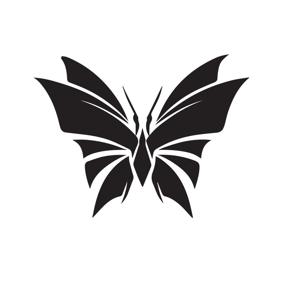 borboleta mínimo ícone de vetor preto e branco. bela silhueta de tatuagem. esboço de animal alado.