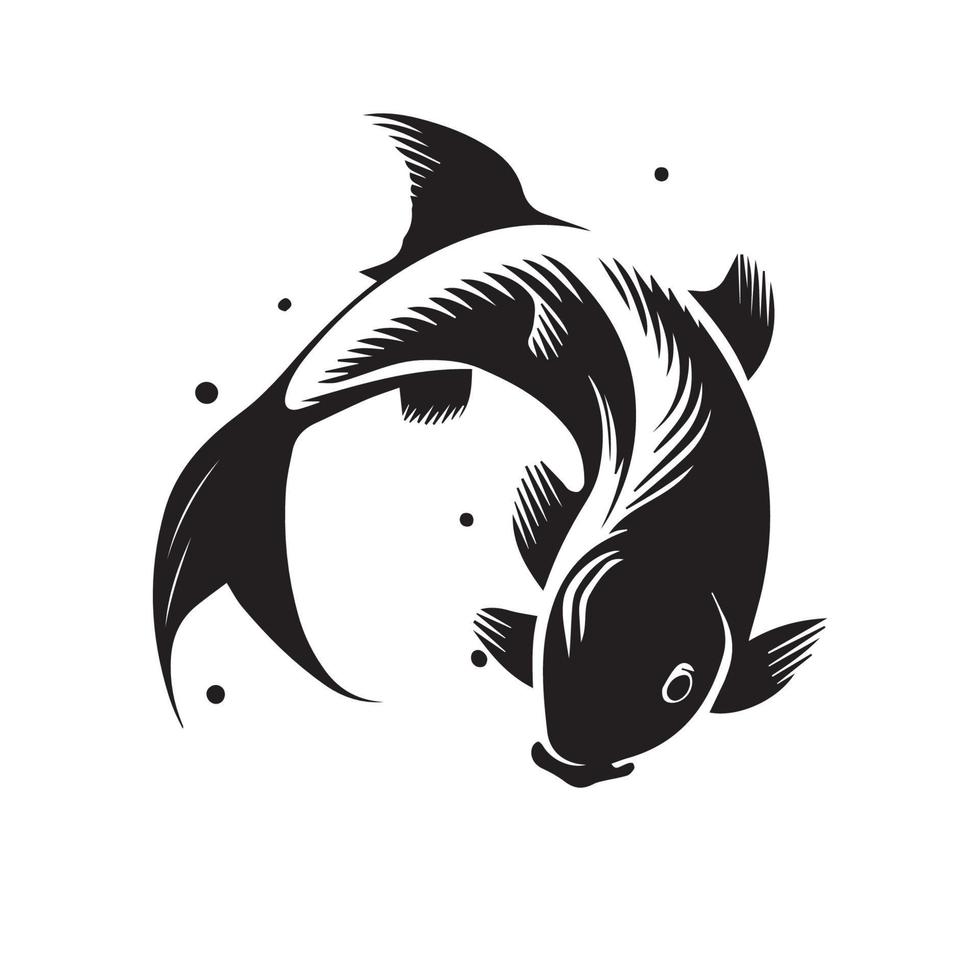 carpa. ilustração mínima do ícone do vetor preto e branco. logotipo de peixe simples. arte oriental asiática.