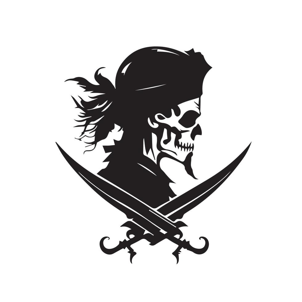 ícone moderno mínimo da cabeça do pirata. ilustração em vetor preto e branco simples do capitão zangado.
