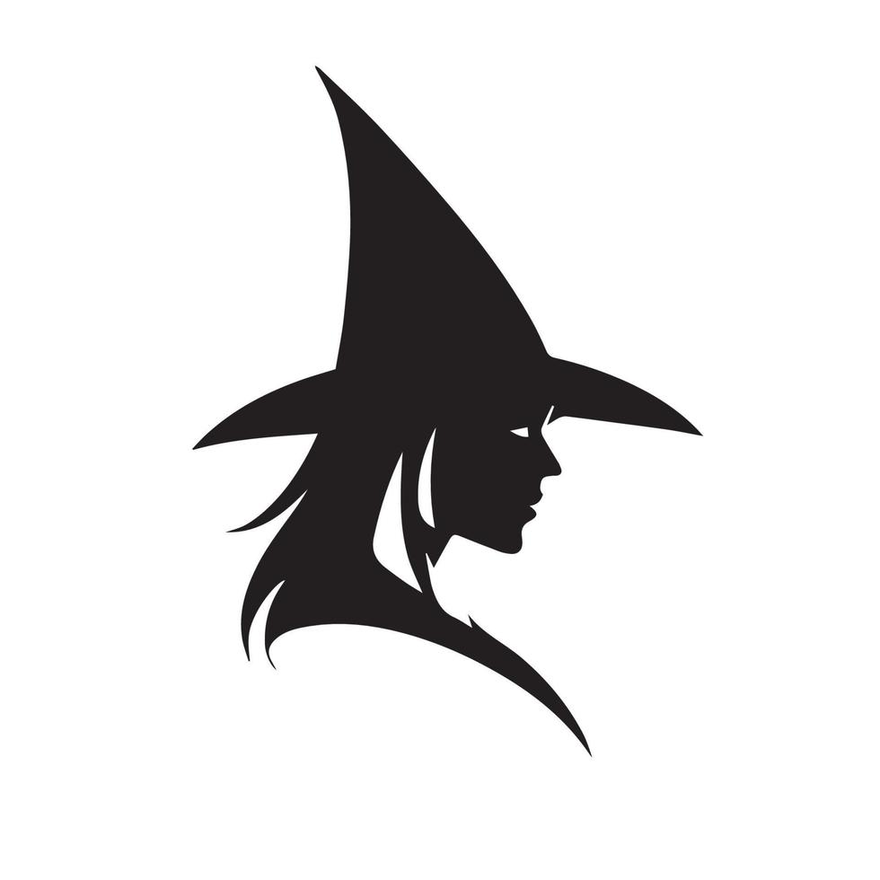 cabeça de um ícone vetorial de bruxa. assistente assustador com um grande chapéu pontudo usando magia negra. assustador assustador vetor