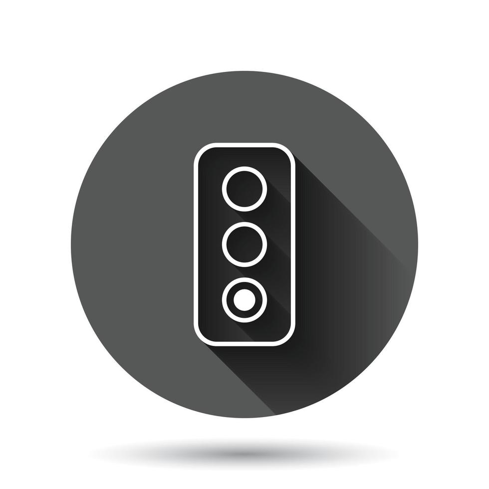 ícone de semáforo em estilo simples. ilustração vetorial de semáforo em fundo redondo preto com efeito de sombra longa. conceito de negócio de botão de círculo de encruzilhada. vetor