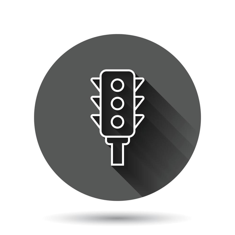 ícone de semáforo em estilo simples. ilustração vetorial de semáforo em fundo redondo preto com efeito de sombra longa. conceito de negócio de botão de círculo de encruzilhada. vetor