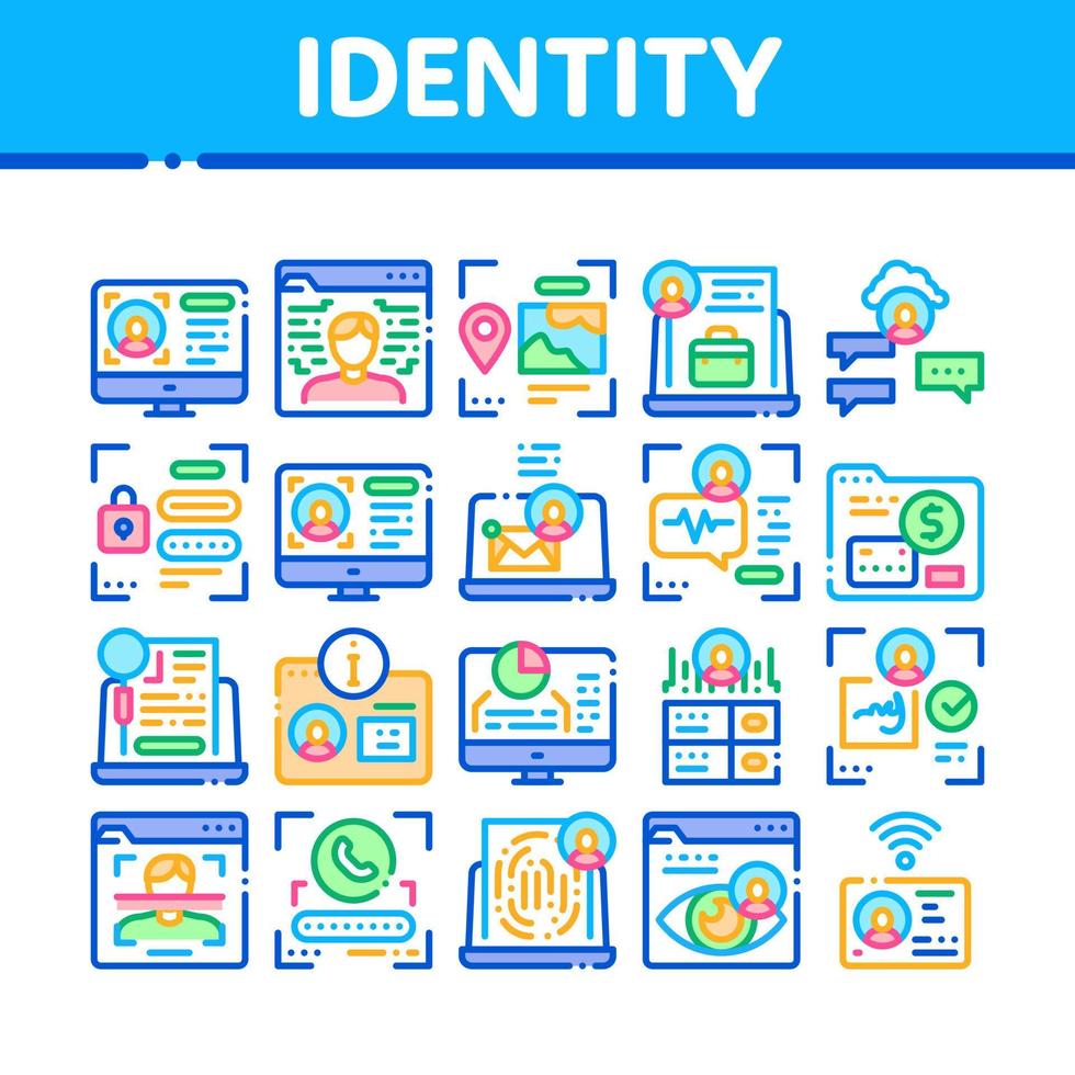 vetor de conjunto de ícones de coleção de usuário de identidade digital