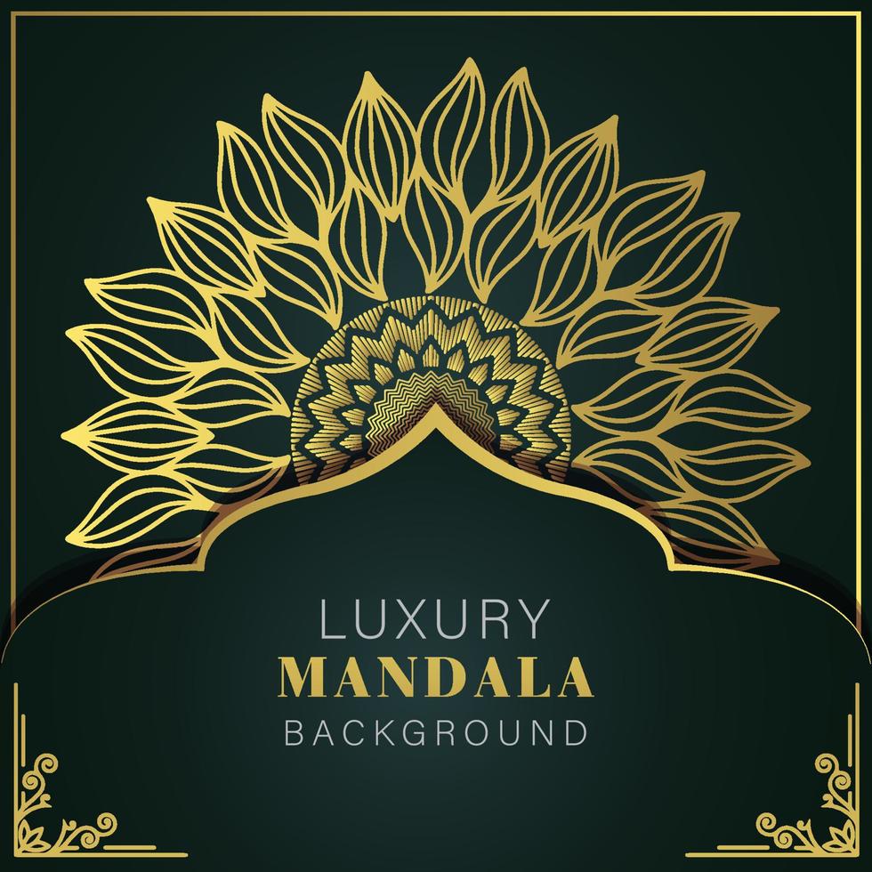 mandala de luxo dourada com um design elegante de fundo preto para convite de aniversário henna vetor