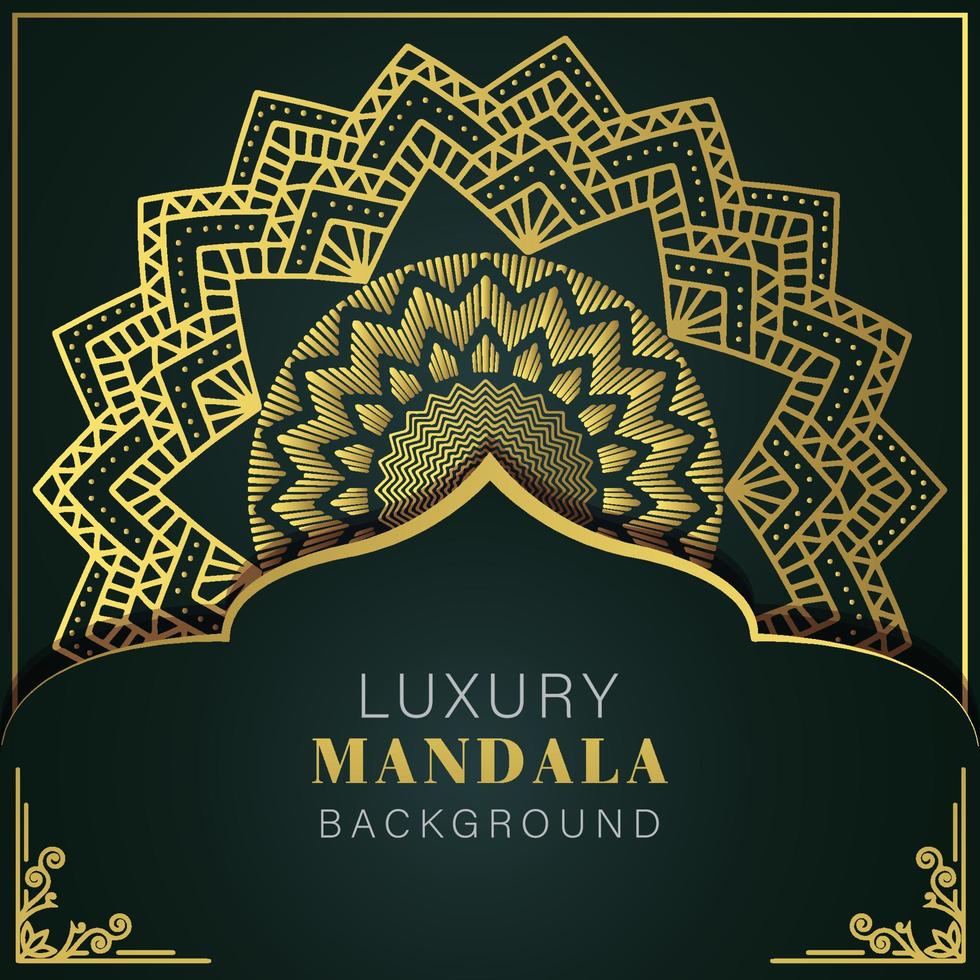 mandala de luxo dourada com um design elegante de fundo preto para convite de aniversário henna vetor