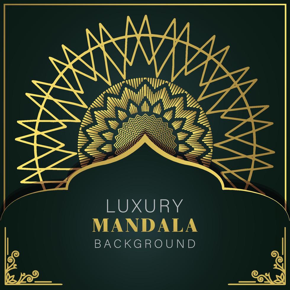 mandala de luxo dourada com um design elegante de fundo preto para convite de aniversário henna vetor