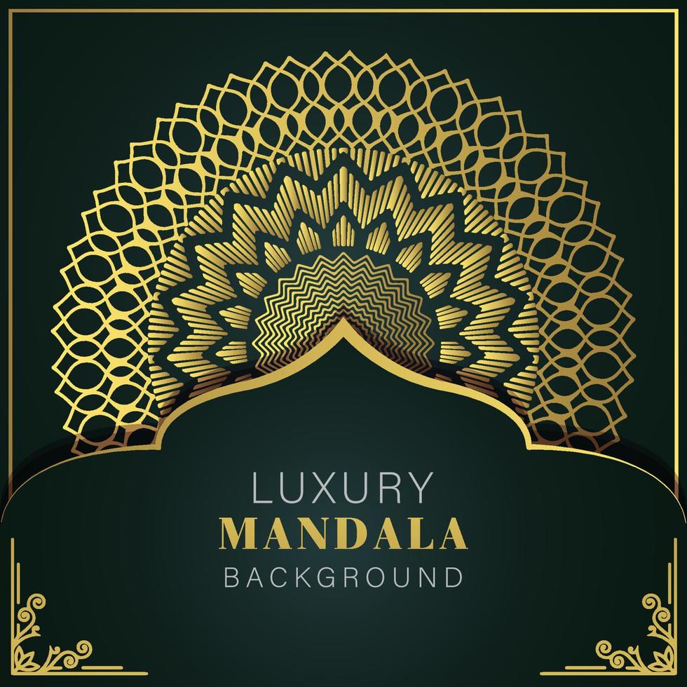 mandala de luxo dourada com um design elegante de fundo preto para convite de aniversário henna vetor