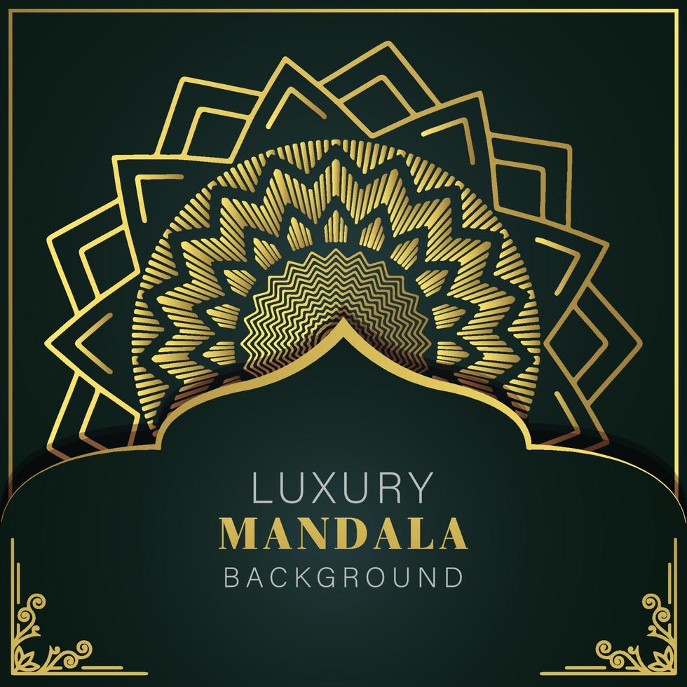 mandala de luxo dourada com um design elegante de fundo preto para convite de aniversário henna vetor