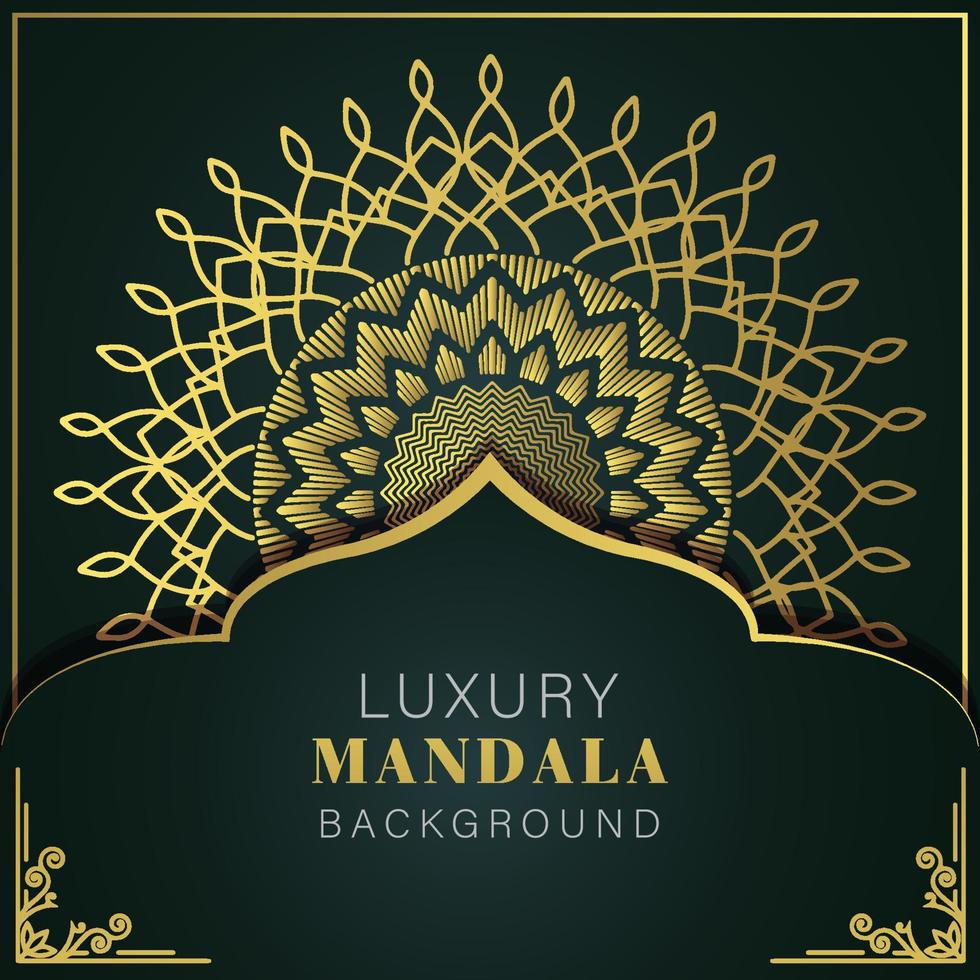 mandala de luxo dourada com um design elegante de fundo preto para convite de aniversário henna vetor