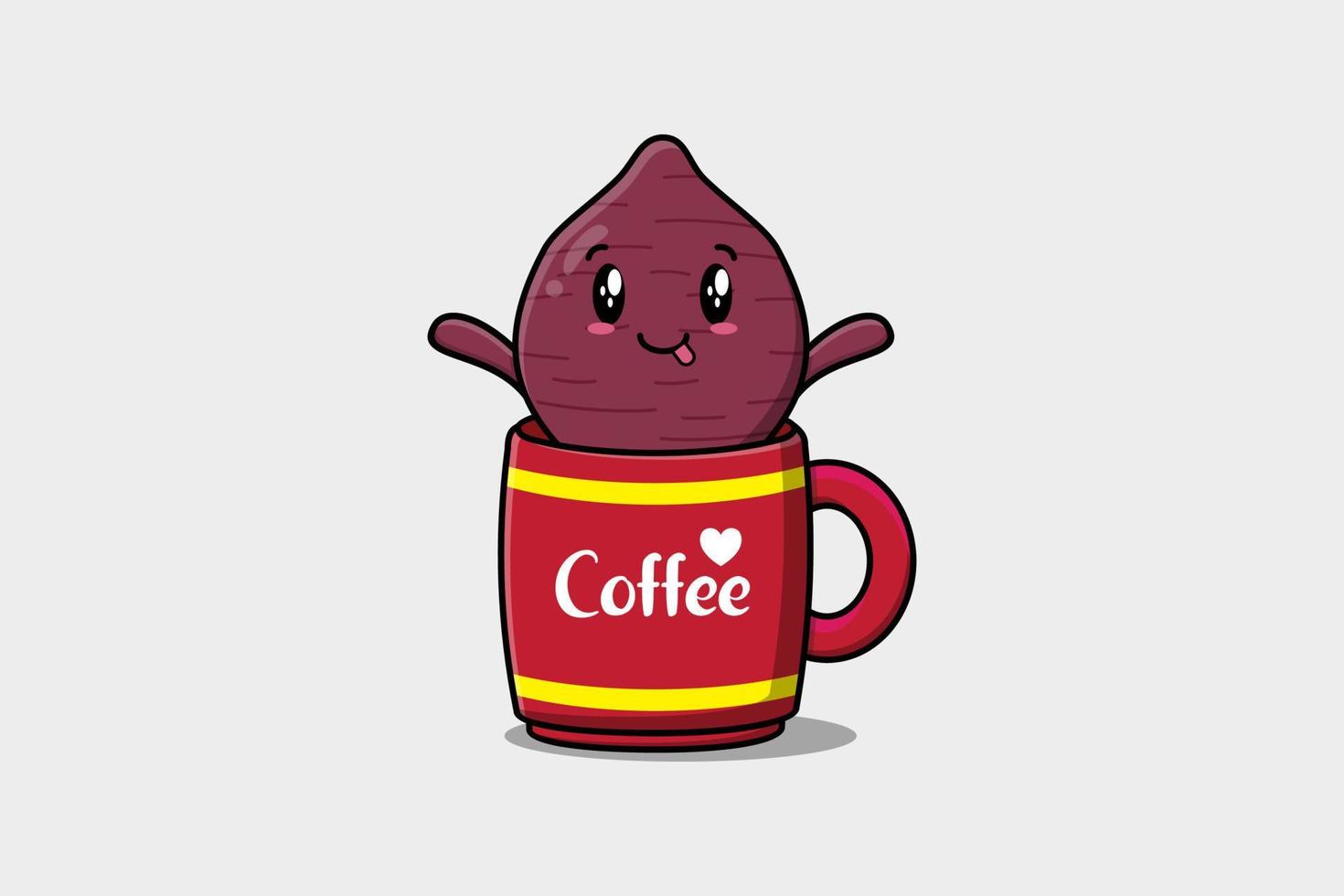 ilustração fofa de batata-doce em uma xícara de café vetor