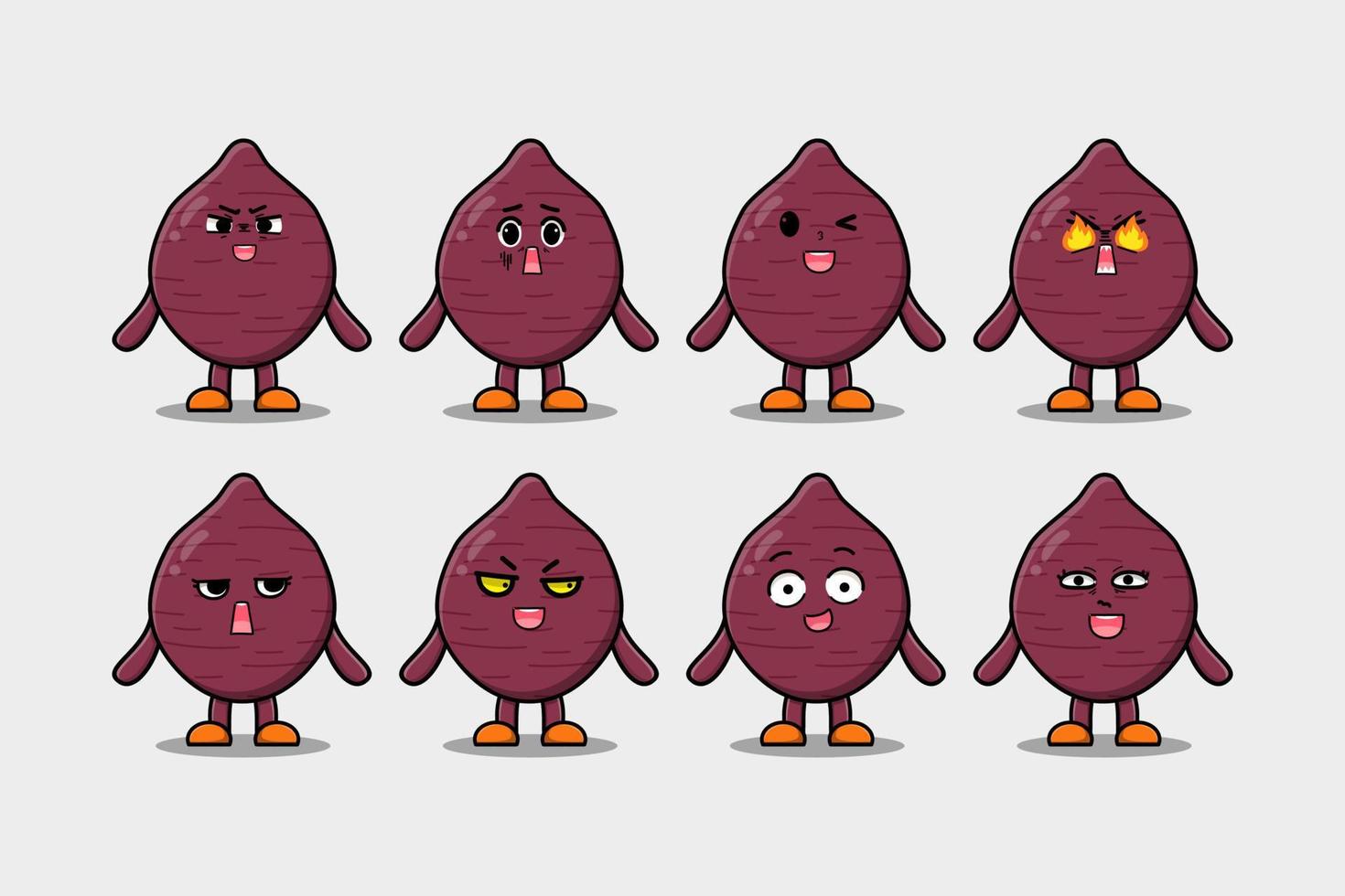 definir expressões de desenhos animados de batata-doce kawaii vetor