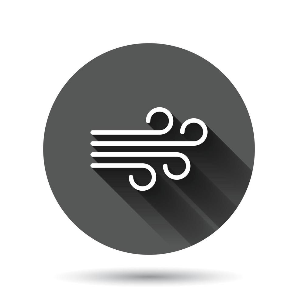 ícone de vento em estilo simples. ilustração vetorial de ar em fundo redondo preto com efeito de sombra longa. conceito de negócio de botão de círculo de brisa. vetor