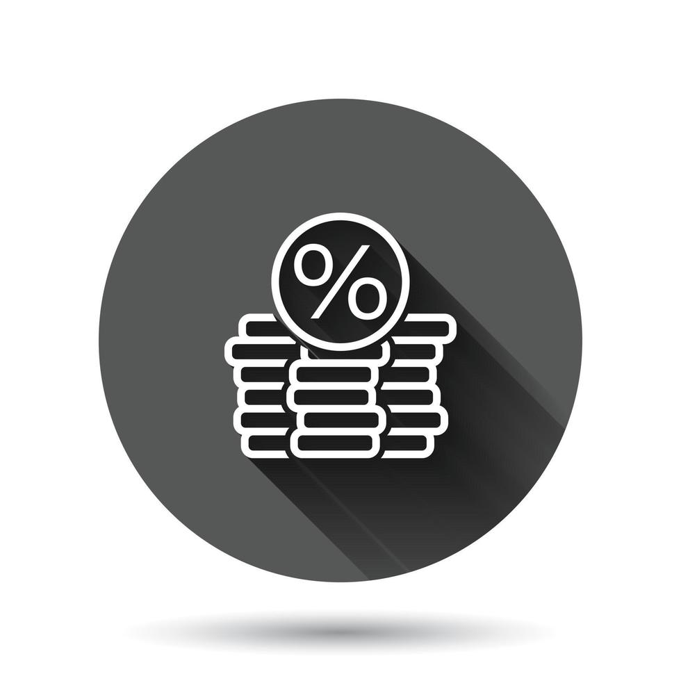 ícone de pilha de moedas em estilo simples. ilustração em vetor moeda de dólar em fundo redondo preto com efeito de sombra longa. conceito de negócio de botão de círculo empilhado de dinheiro.