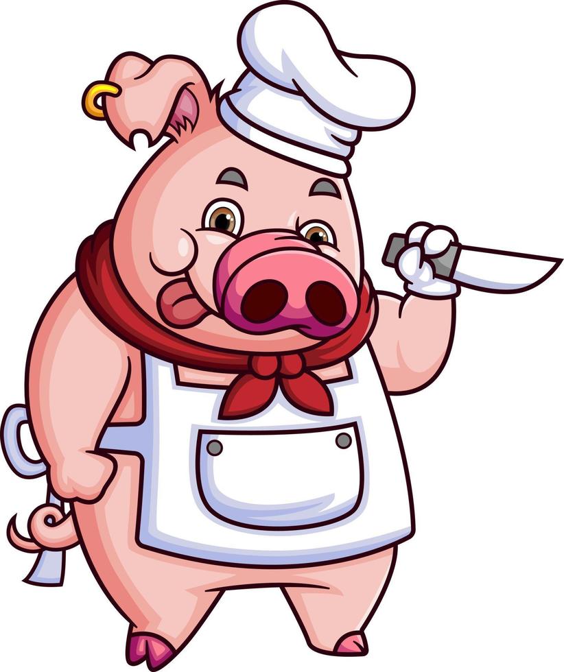 chef de porco segurando uma faca vetor