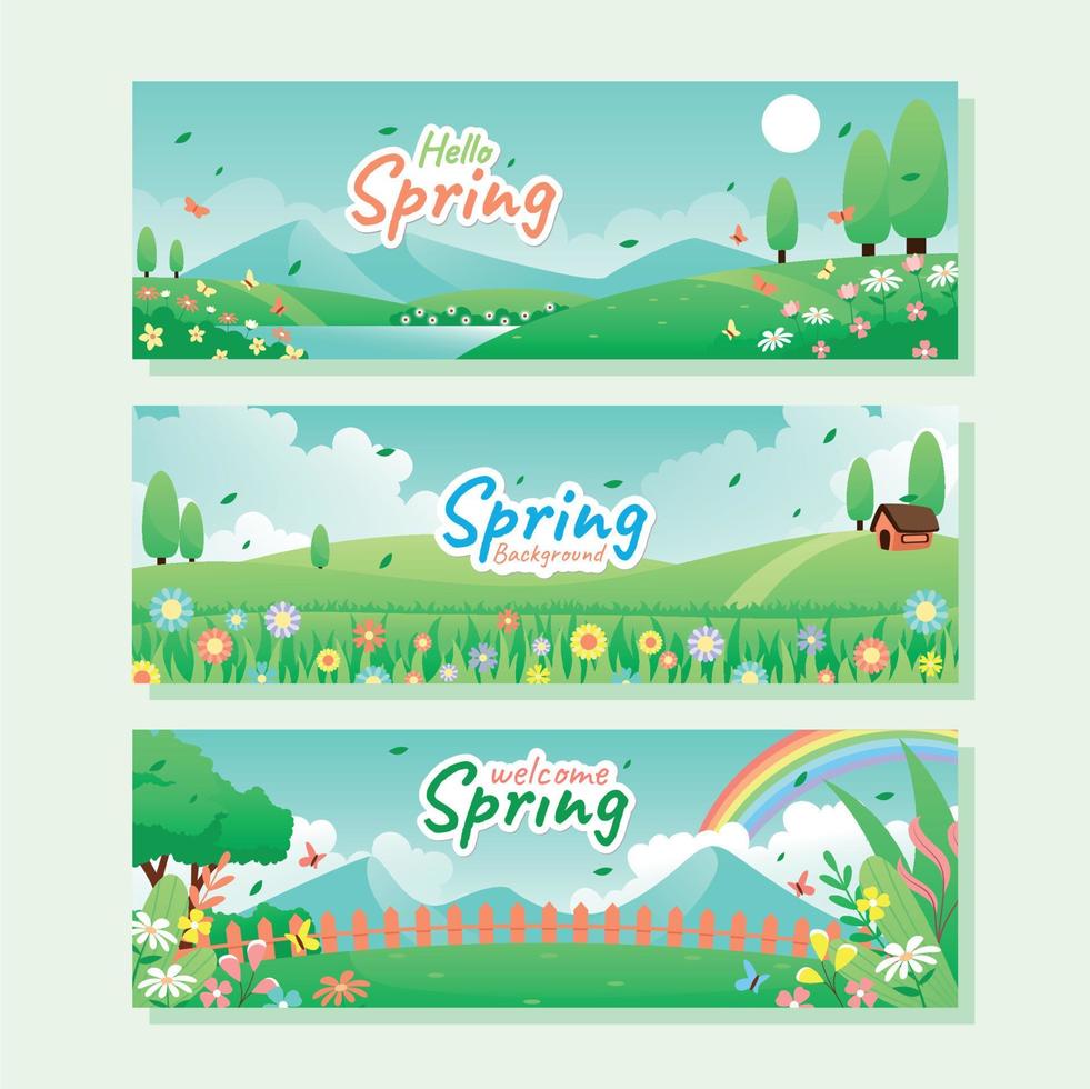 conjunto de paisagem de banner de primavera vetor