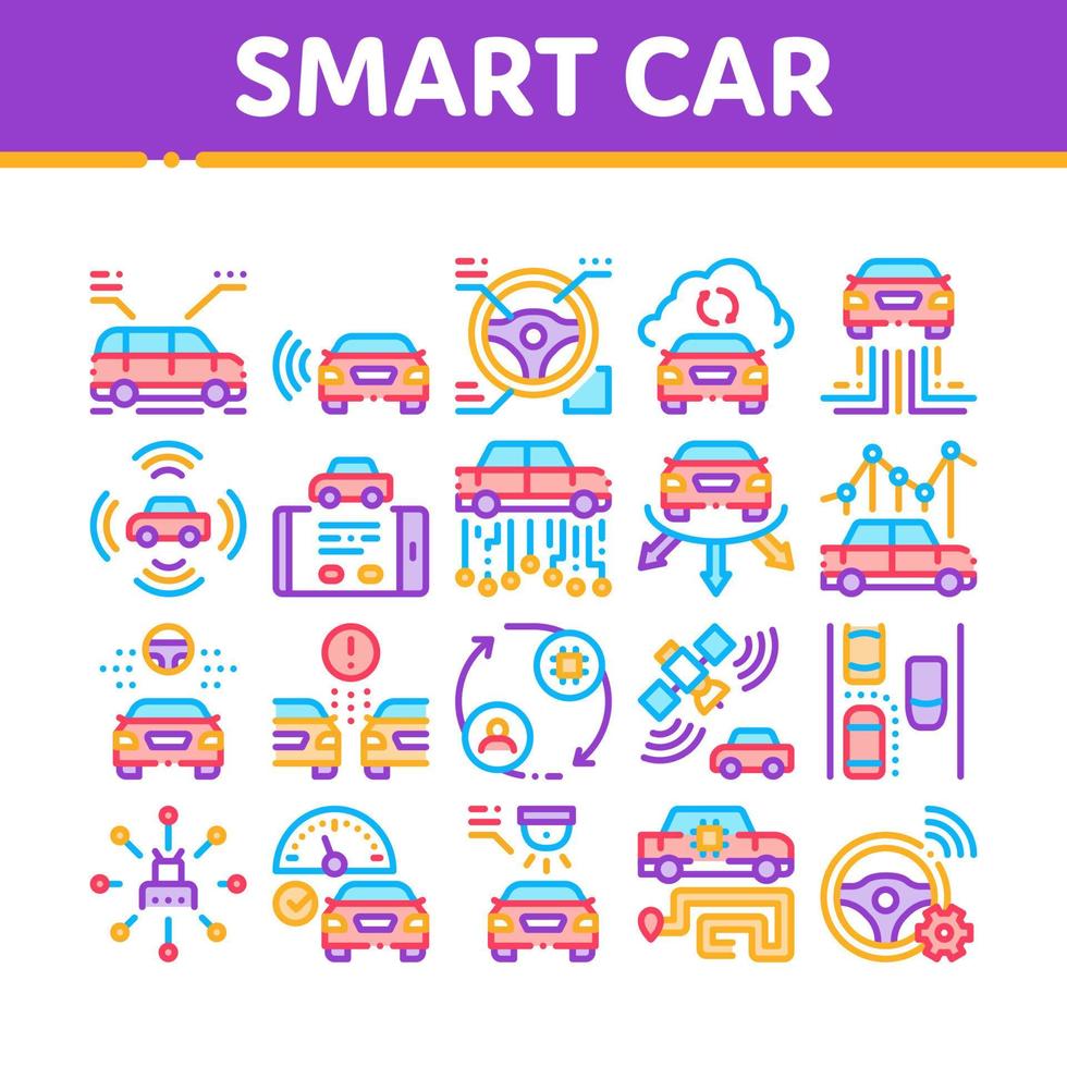 vetor de conjunto de ícones de coleção de tecnologia de carro inteligente