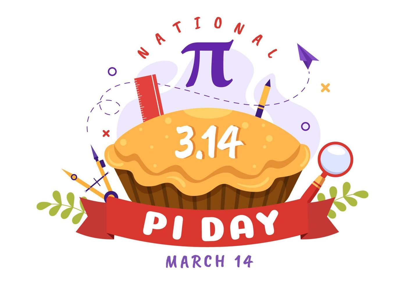 ilustração do dia mundial pi com constantes matemáticas, letras gregas ou torta doce assada para a página de destino em modelos de símbolo de desenho animado desenhados à mão vetor