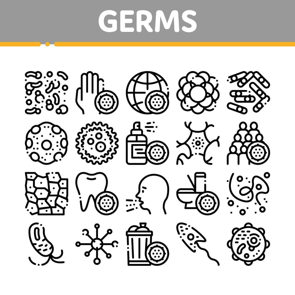 conjunto de ícones de sinal de vetor de germes de bactérias de coleção