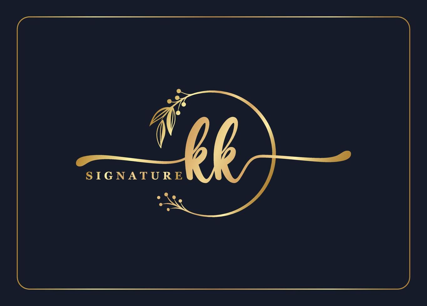design de logotipo kk inicial de assinatura de ouro de luxo folha e flor isoladas vetor