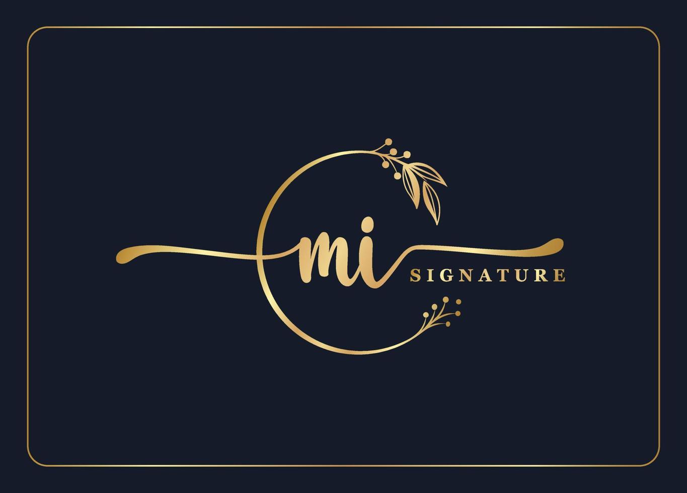 design de logotipo mi inicial de assinatura de ouro de luxo folha e flor isoladas vetor