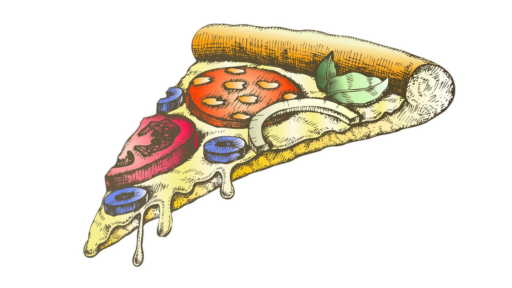 cor deliciosa fatia de pizza italiana vetor desenhado à mão