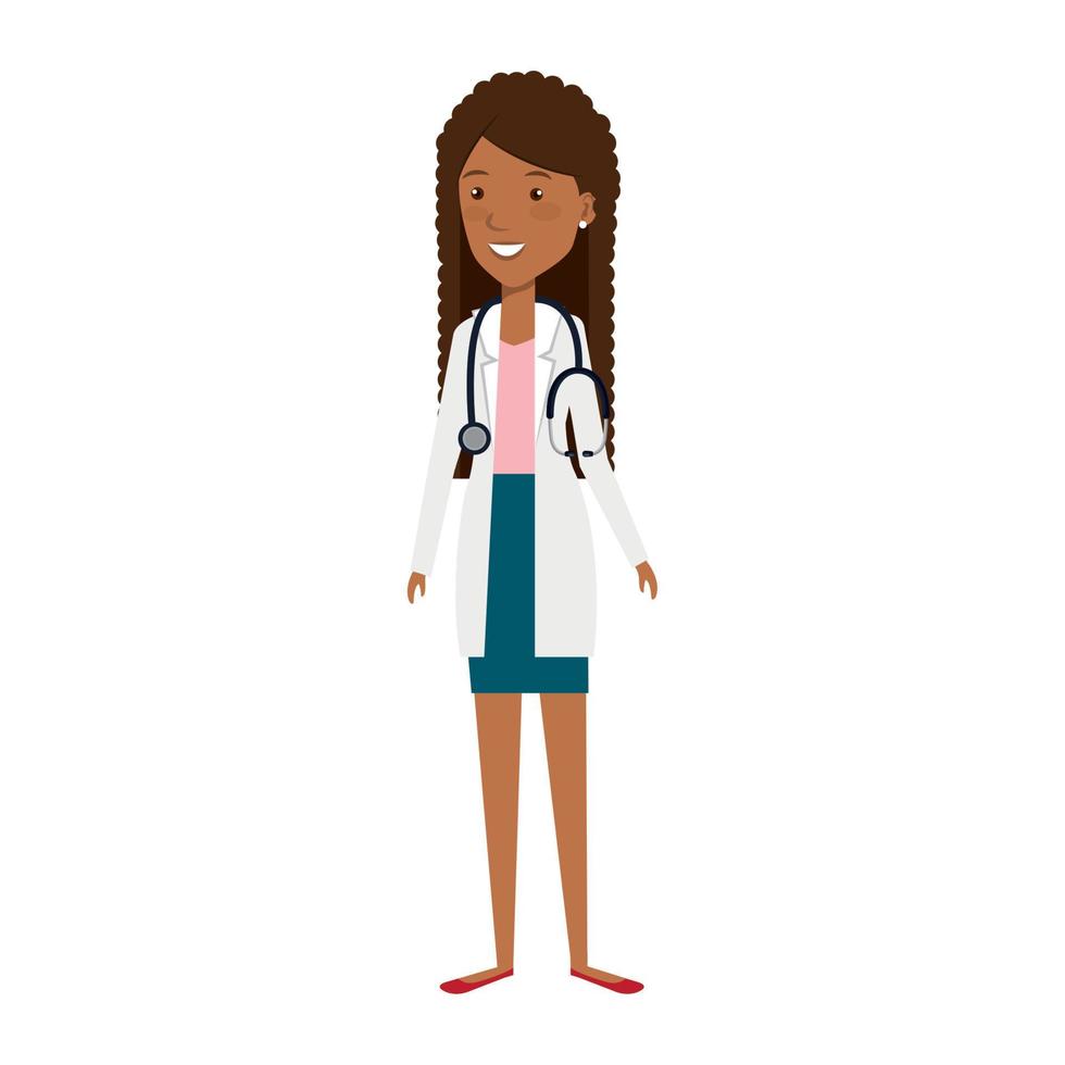médico afro feminino com ícone isolado de estetoscópio vetor