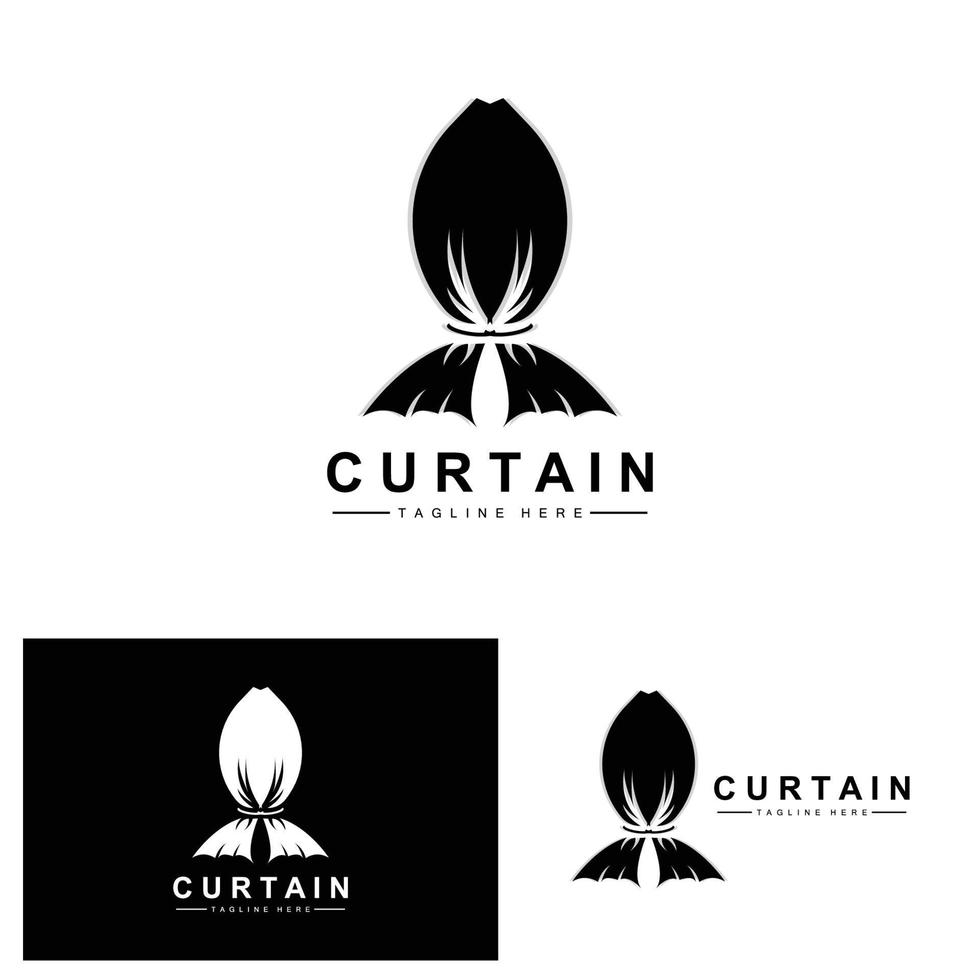 design de logotipo de cortina para casa e exposição, ilustração vetorial de decoração de construção vetor