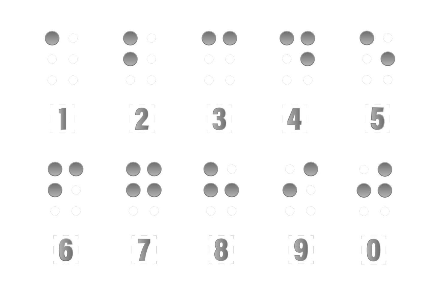 símbolos numéricos em braile. sistema de escrita tátil usado por conjunto de ícones de pessoas com deficiência visual. ilustração vetorial isolada vetor