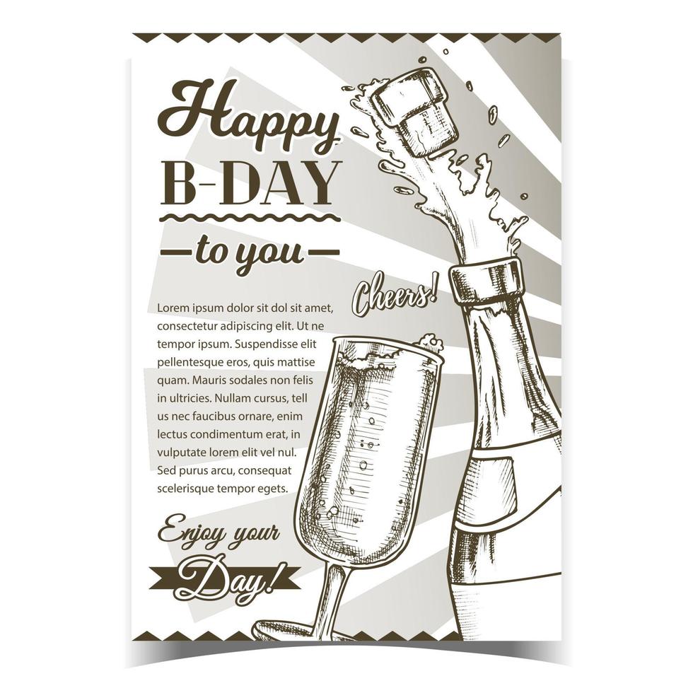 vetor de cartaz de parabéns de champanhe feliz aniversário