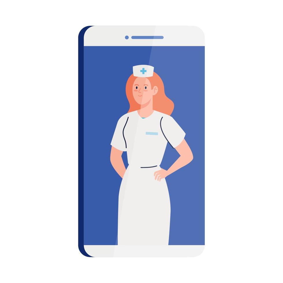 medicina online com enfermeira e smartphone, em fundo branco vetor