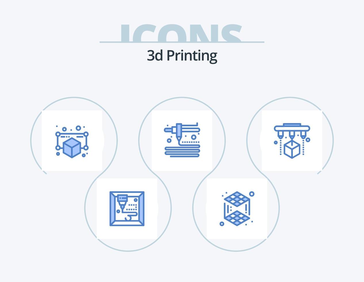Pacote de ícones azuis de impressão 3D 5 design de ícones. impressão. 3d. gadget. impressão. 3d vetor