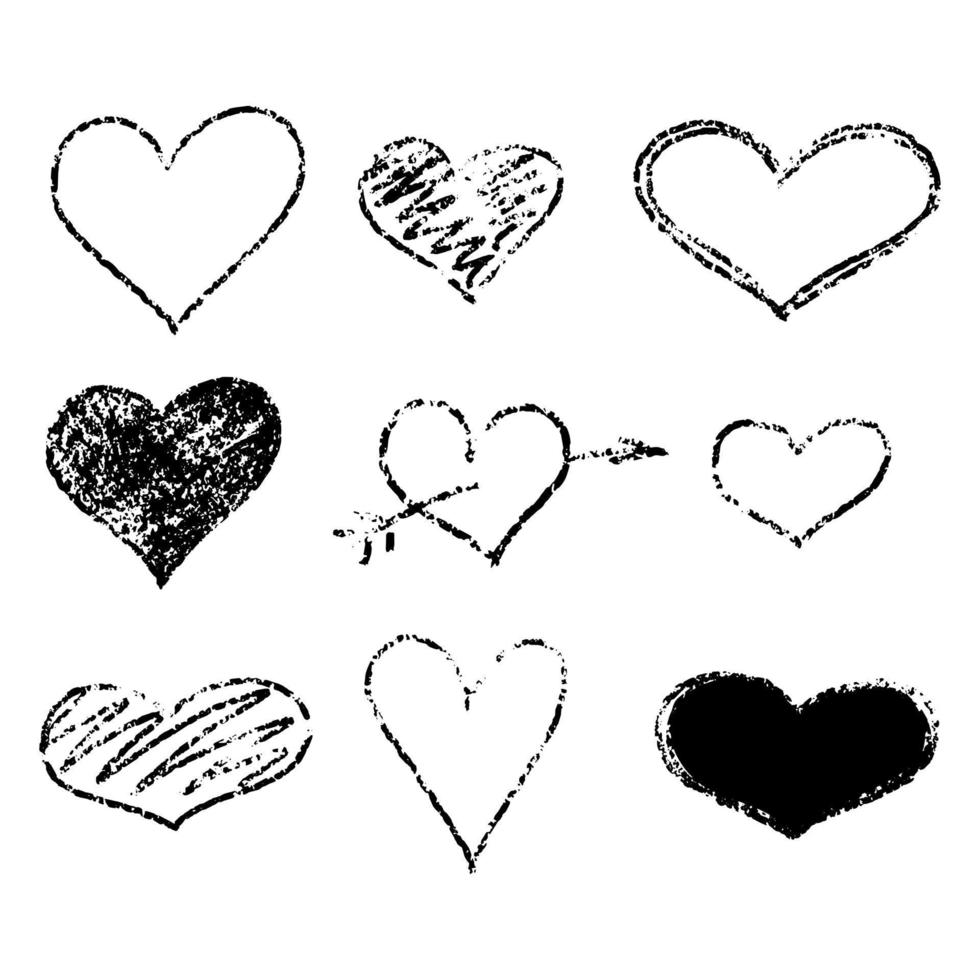 conjunto de corações de vetor de rabiscos desenhados à mão