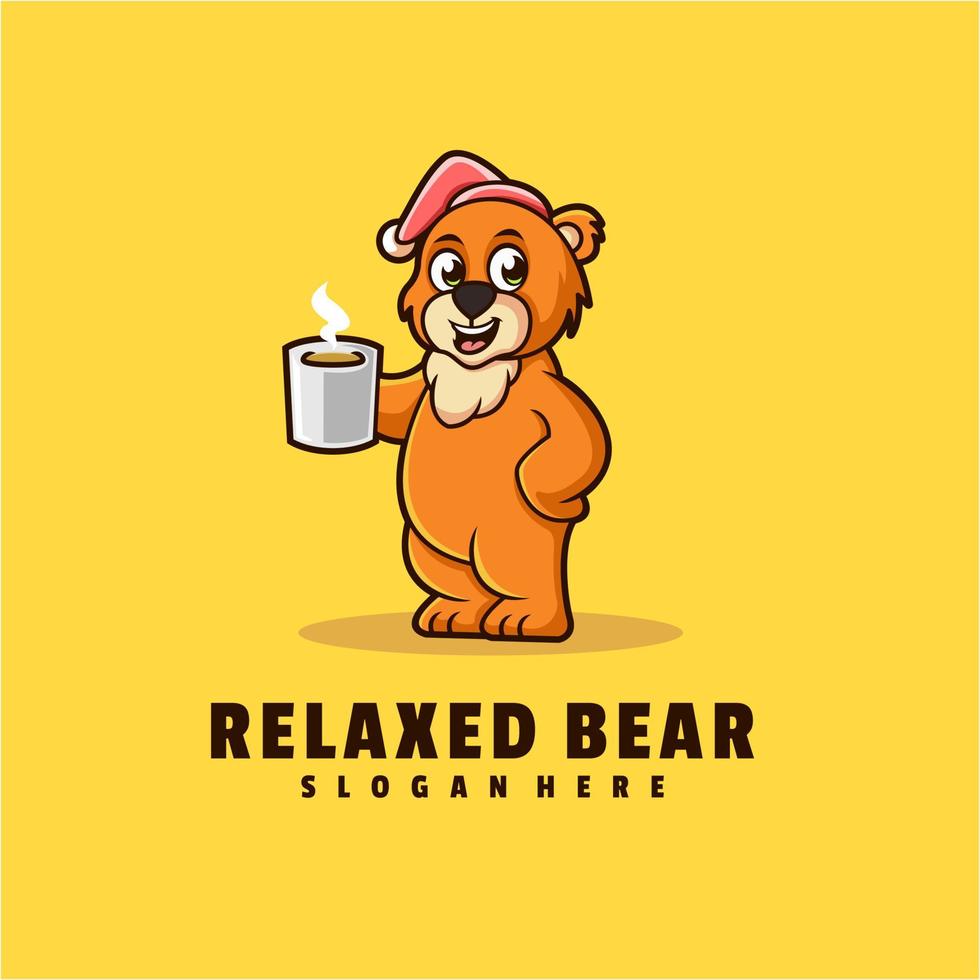 urso com modelo de logotipo de café vetor