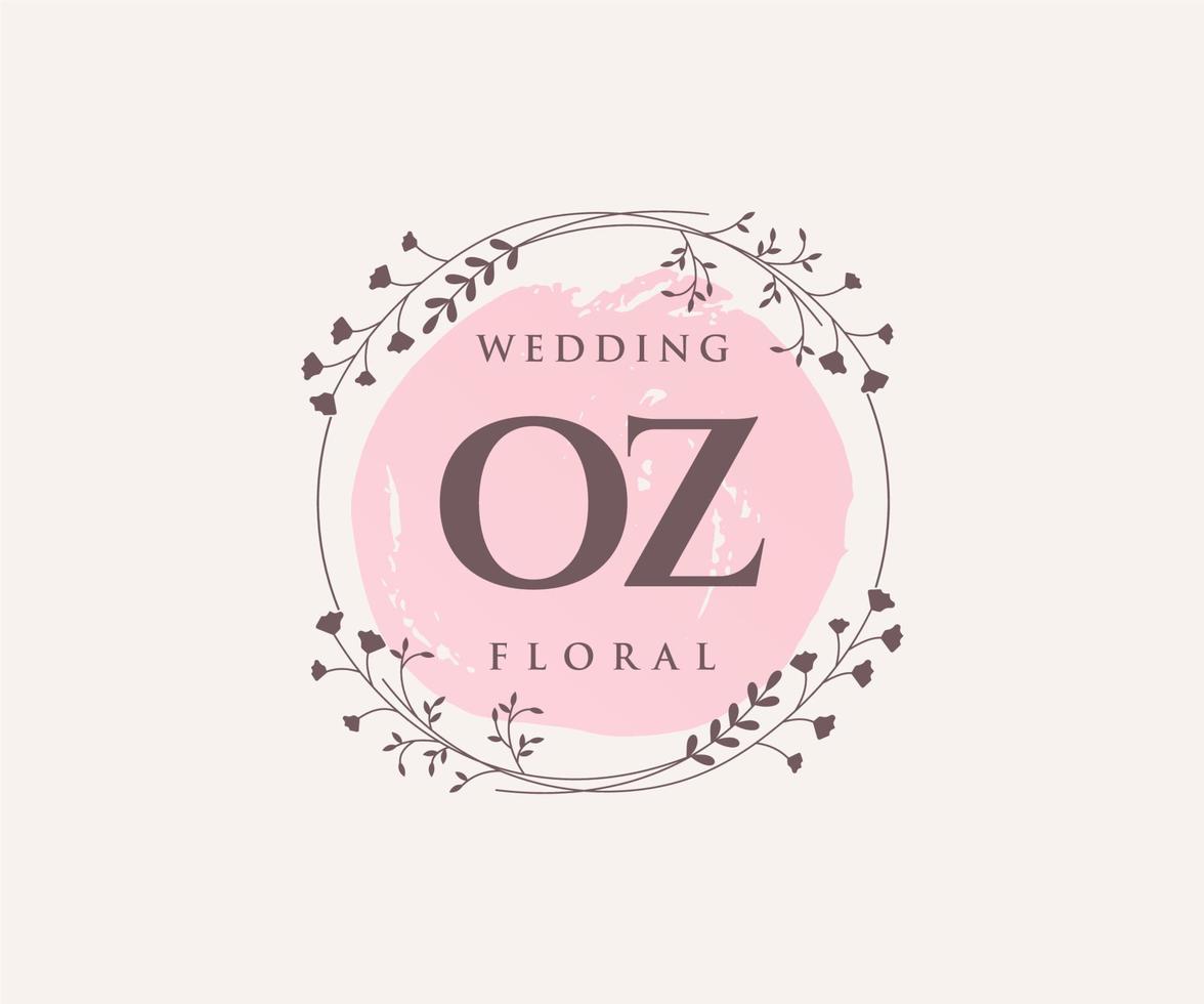 modelo de logotipos de monograma de casamento de carta inicial de oz, modelos modernos minimalistas e florais desenhados à mão para cartões de convite, salve a data, identidade elegante. vetor