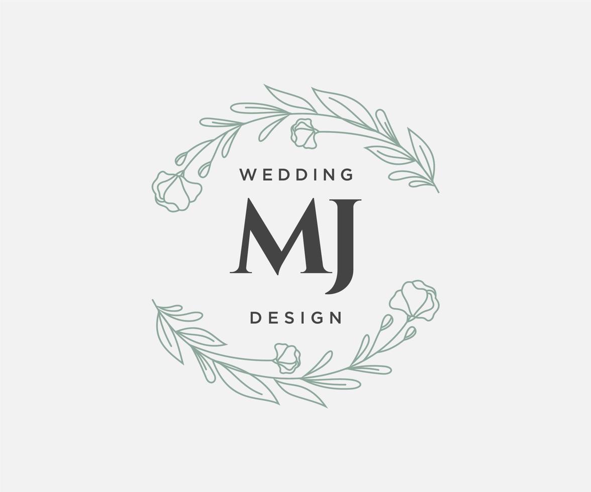 coleção de logotipos de monograma de casamento de letra mj, modelos modernos minimalistas e florais desenhados à mão para cartões de convite, salve a data, identidade elegante para restaurante, boutique, café em vetor