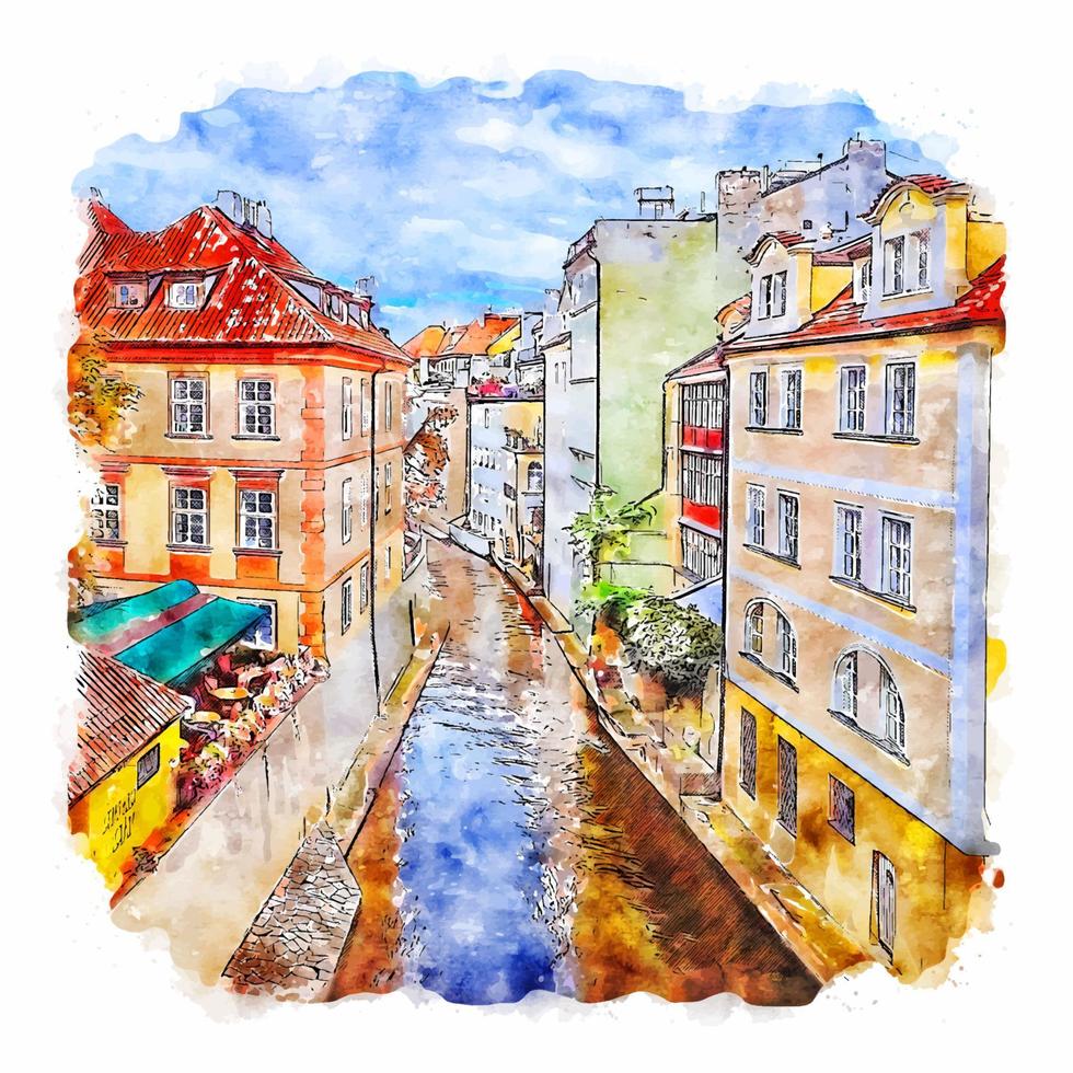 praga república tcheca esboço em aquarela ilustração desenhada à mão vetor