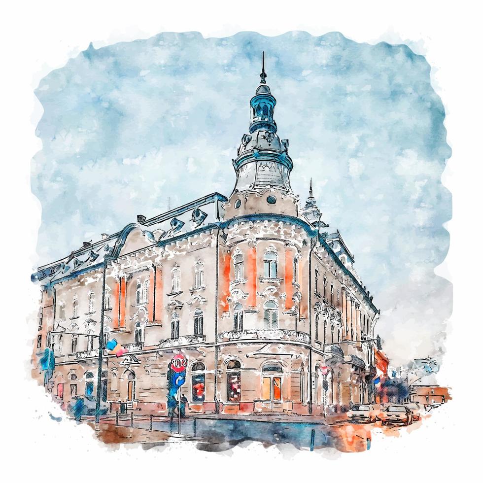 cluj-napoca romênia esboço em aquarela ilustração desenhada à mão vetor