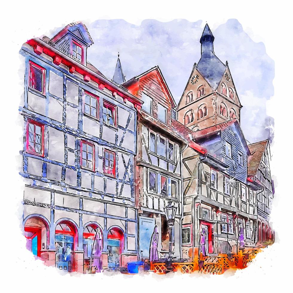 gelnhausen alemanha esboço em aquarela ilustração desenhada à mão vetor