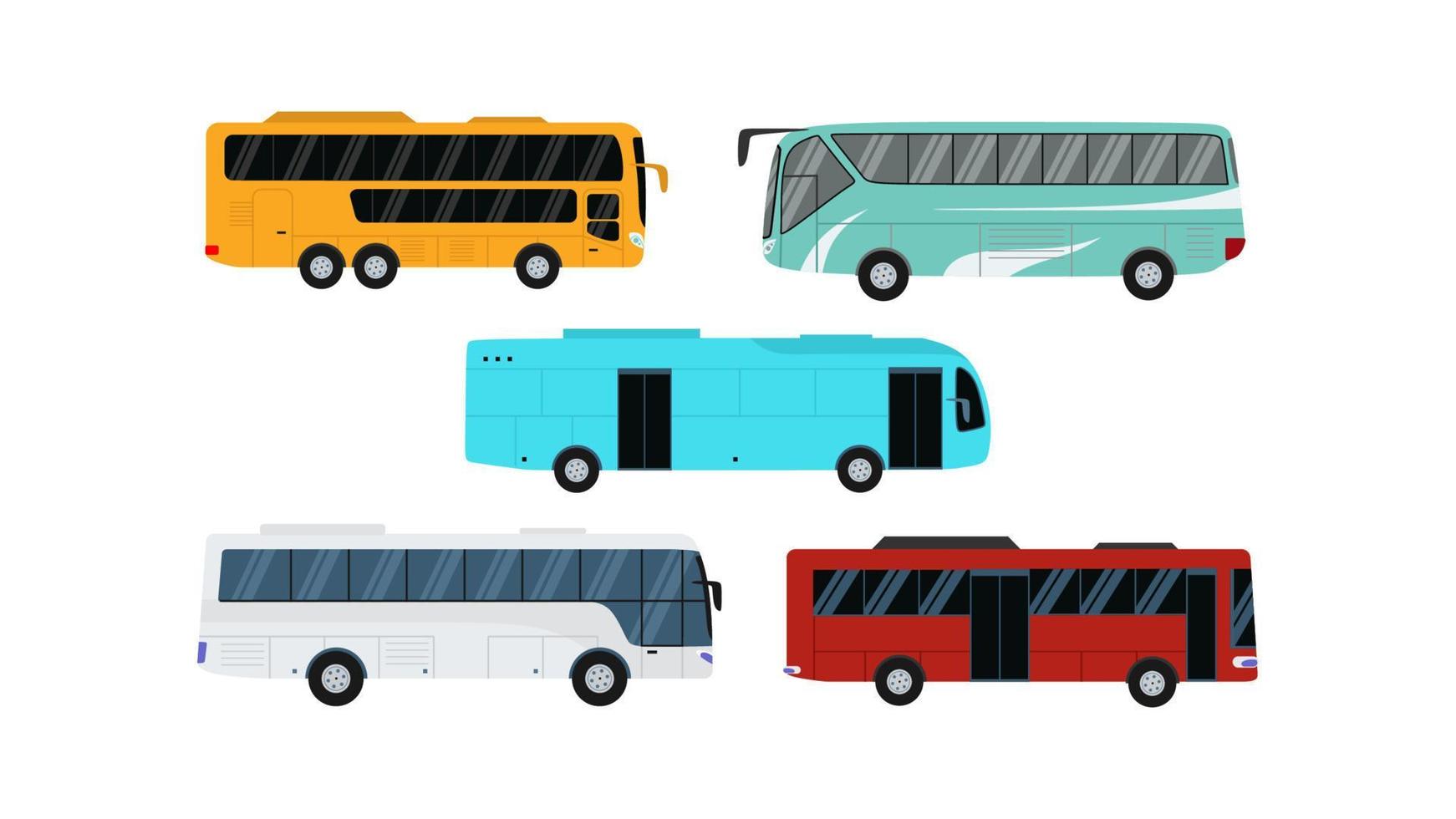 conjunto de cinco ônibus isolado no fundo branco. vetor