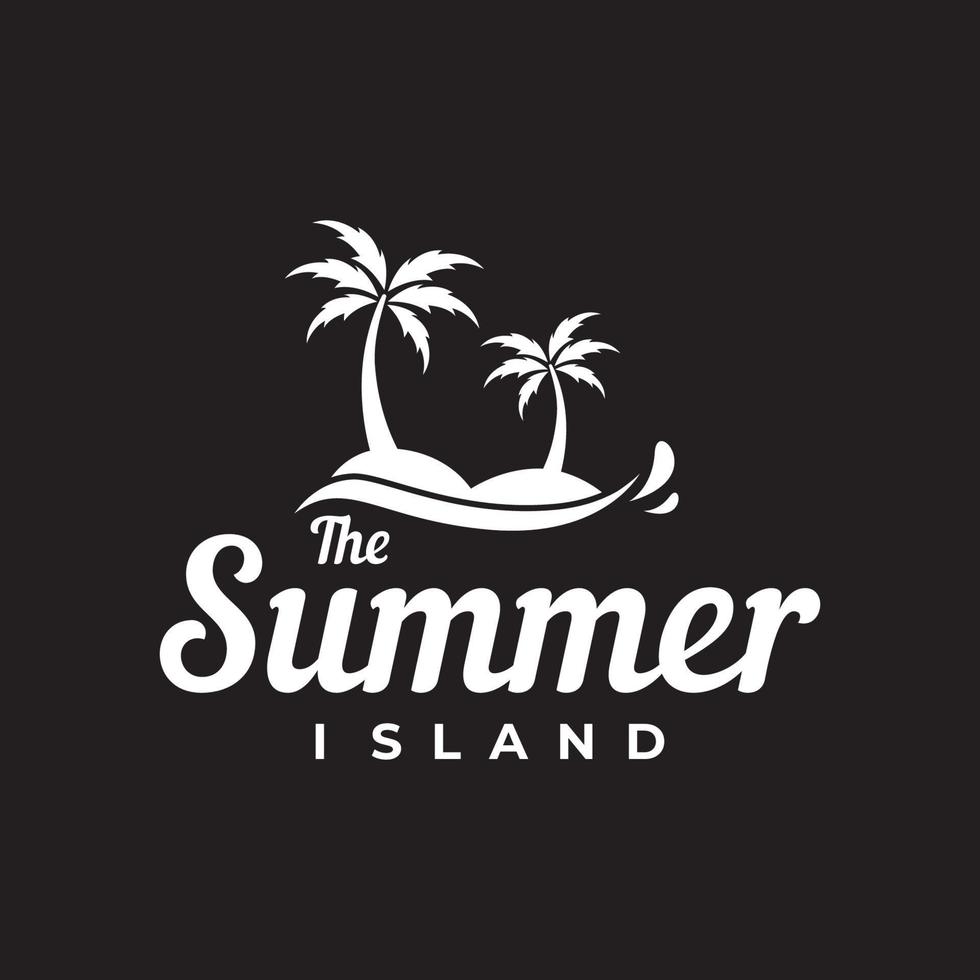 modelo de logotipo criativo de férias de verão de praia com ondas, palmeiras e símbolos de prancha de surf em style.emblem retrô, etiqueta, pôster, crachá. vetor