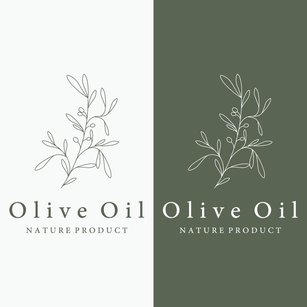 modelo de logotipo botânico desenhado à mão folha de oliveira natural e frutas .herbal, azeite, cosmético ou beleza. vetor