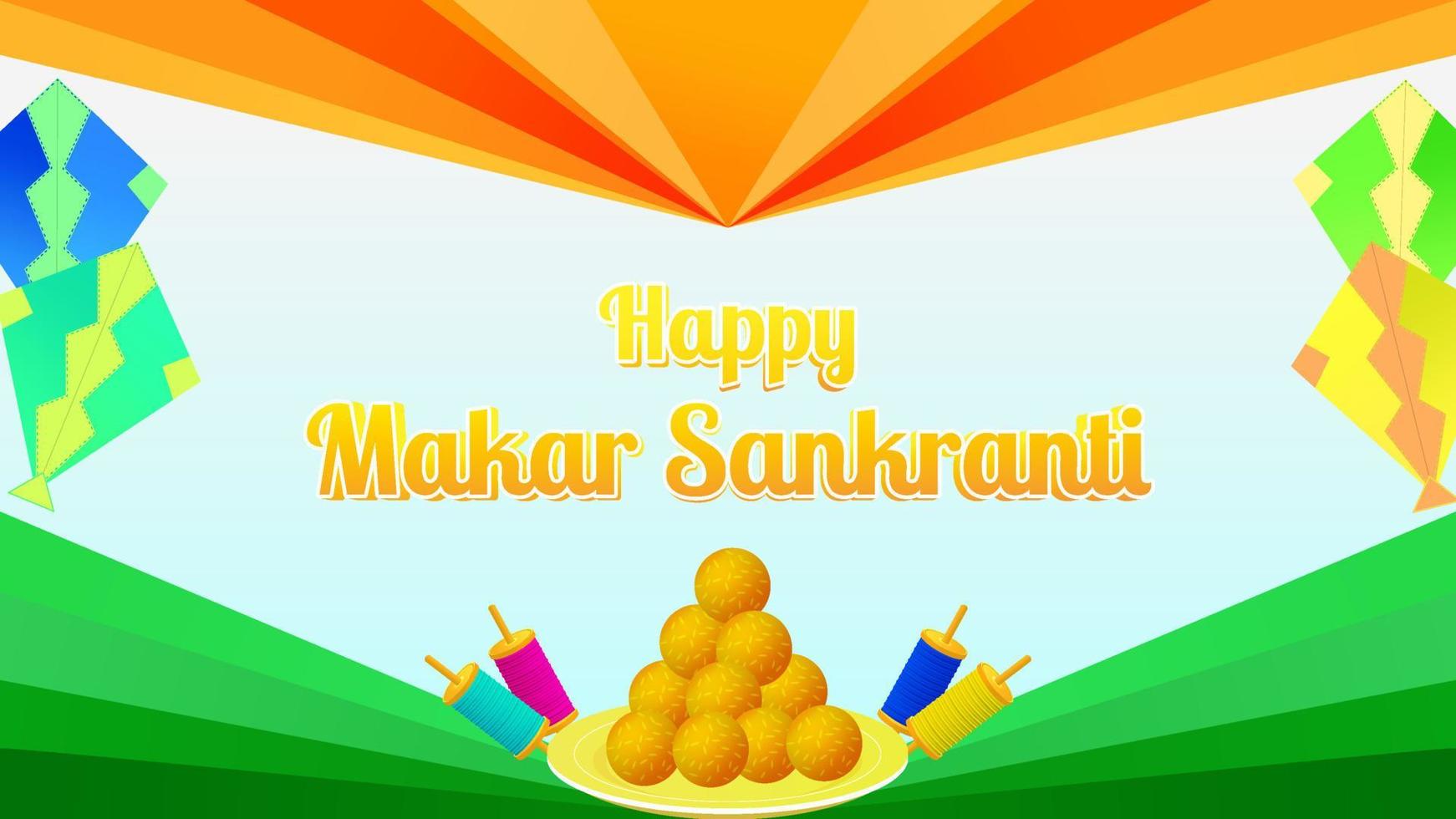 feliz makar sankranti website banner panfleto texto ilustração vetorial vetor