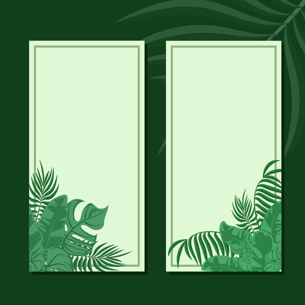 conjunto de banner vertical pastel verde estético com elemento decorativo de folhas vetor